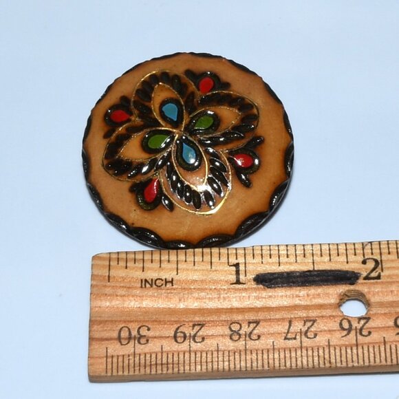 Wood Carved Hand Painted Flower Brooch - Poland - Picture 2 of 6